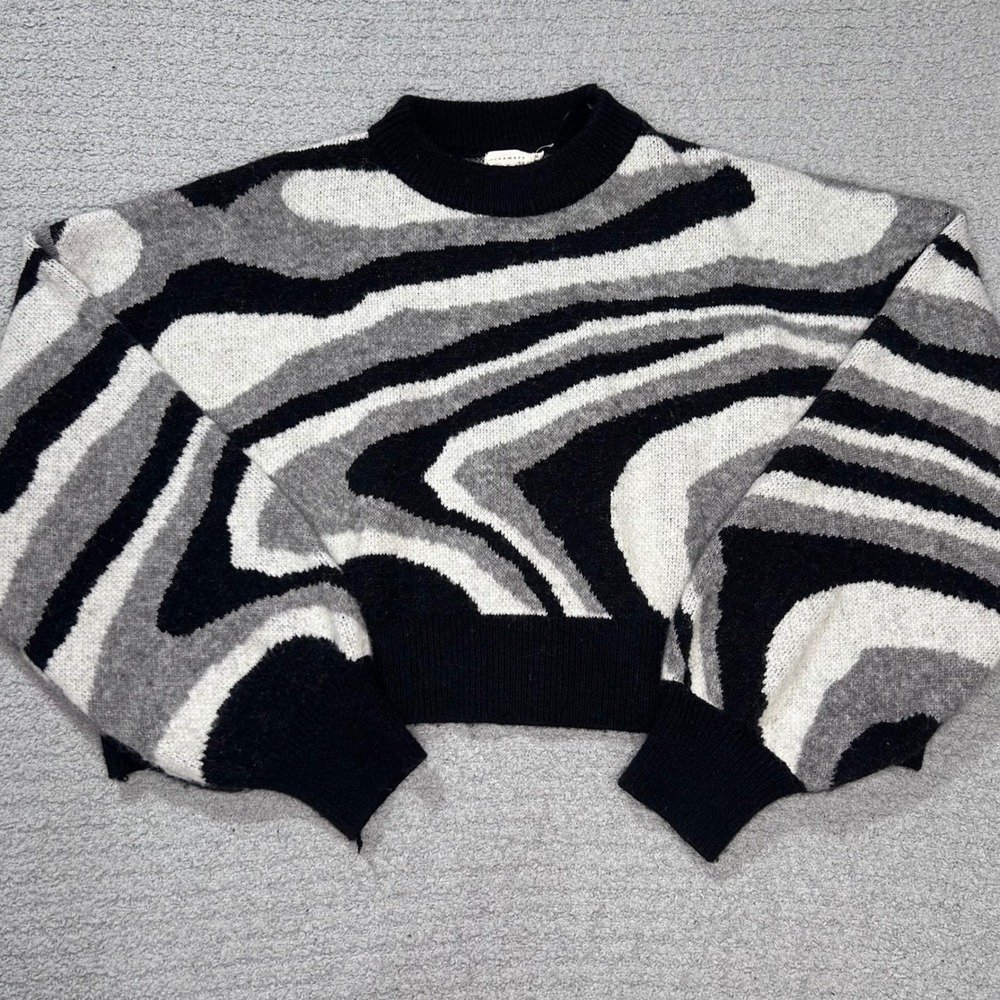 Dreamers by Debut Sweater Swirl Cropped‎ XL Black Grey Retro Abstract Streetwear